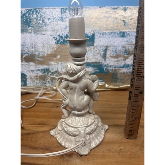 Vintage Cherub Lamp With Fringe Shade Painted Metal - Picture 7 of 9